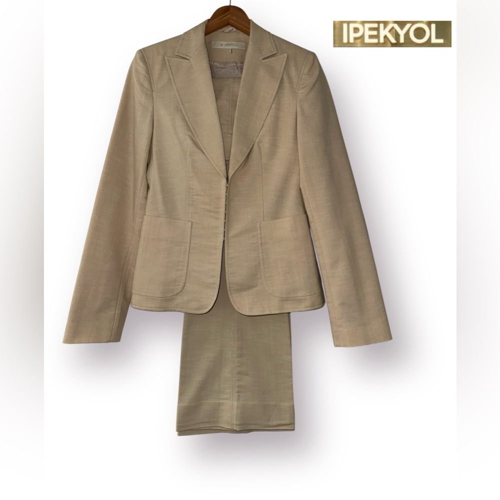 🛍️SALE🛍️IPEKYOL Elegant Tan Women's Single-Breasted Blazer & Pants 2-PIECE Suit - Picture 3 of 14